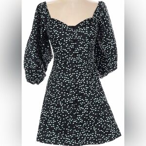 Parker Mini Dress Black Mint Confetti Puffed Long Sleeve Button Up Front, sz 00